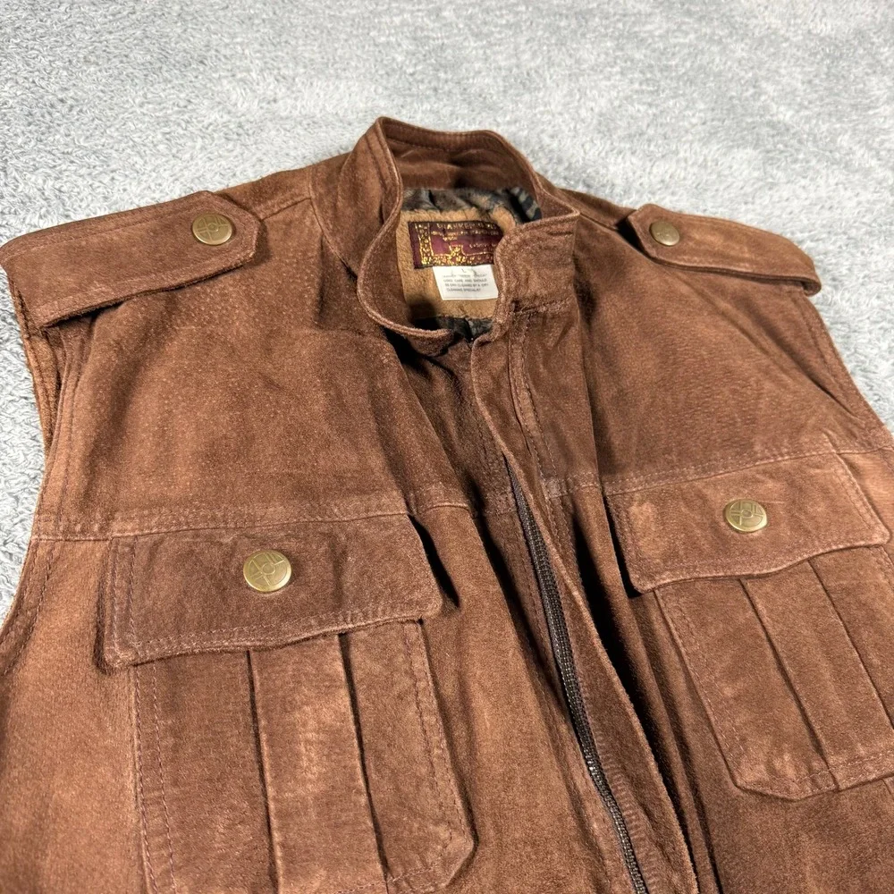 VTG 70s Suede Safari Vest Mens Large Utility‎ Animal Print Lining Photograph